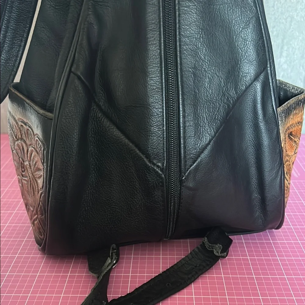 Stylish Black and Brown Backpack with Leather Accents